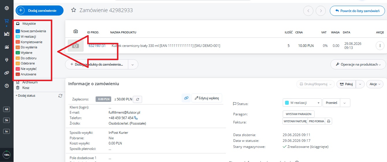 Передача подтвержденного заказа из BaseLinker в FULSTOR