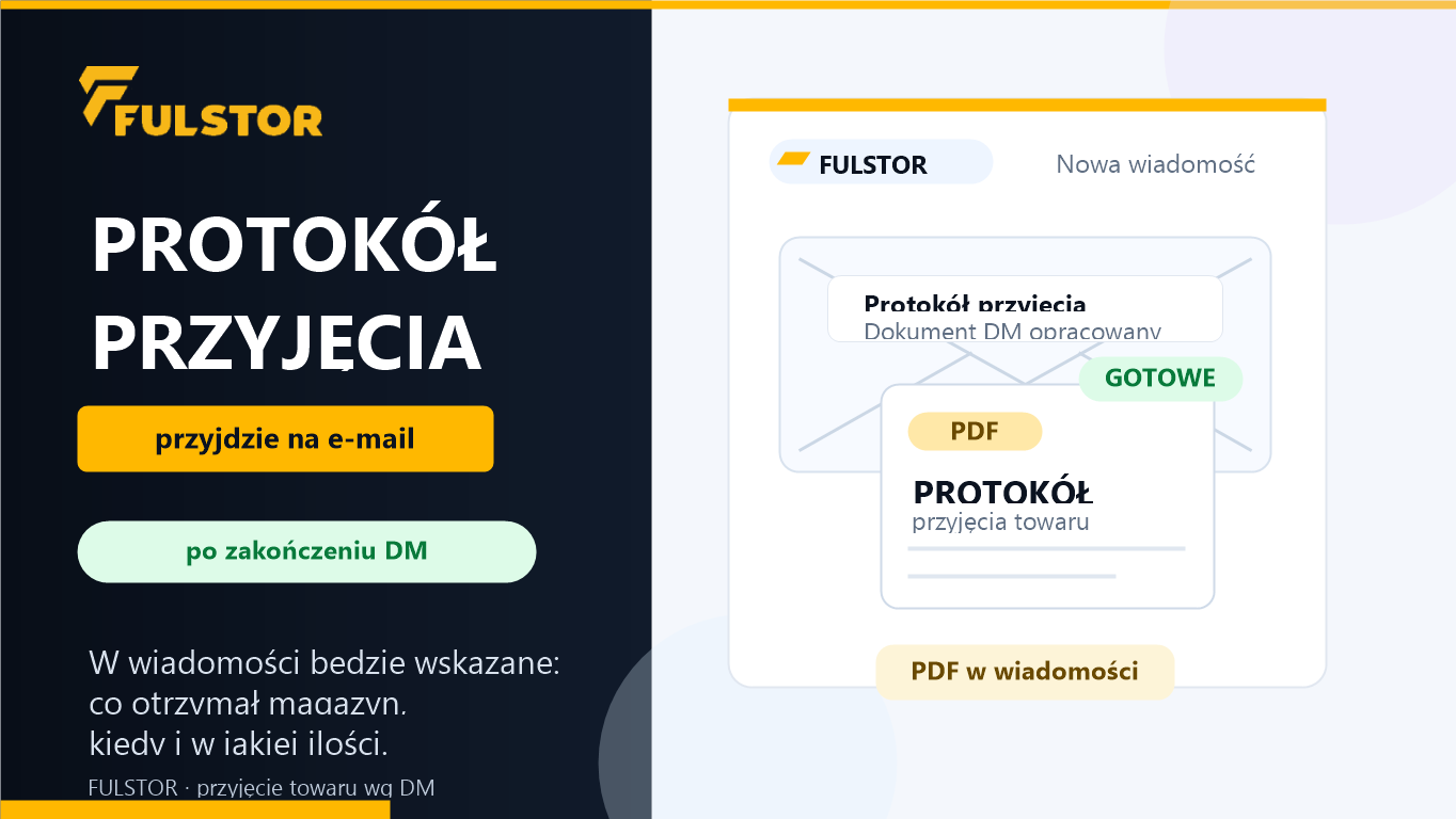 Protokół przyjęcia towaru wysyłany na e-mail po zakończeniu DM