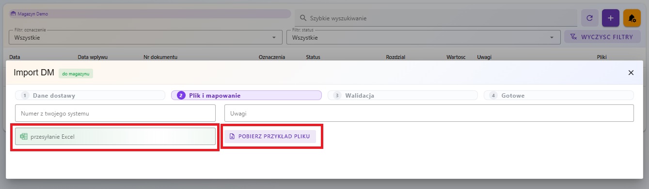 Przesyłanie pliku Excel w celu utworzenia dostawy w panelu Fulstor.